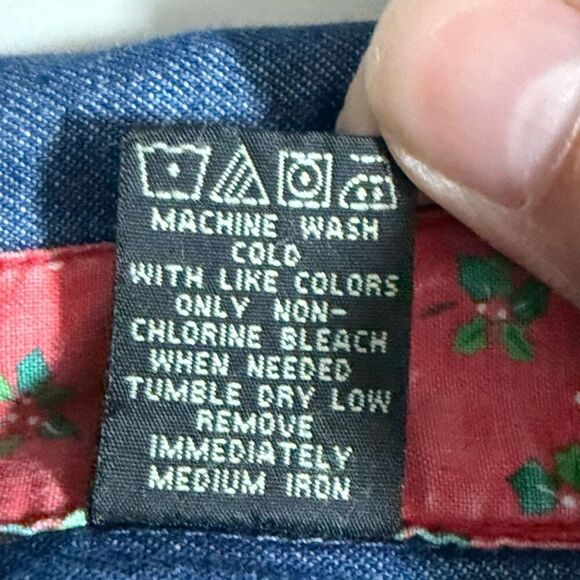 Vintage Christmas Winter‎ Denim LS Blouse Womens 1X Blue Snow Flake Pop Cuff - Picture 7 of 10